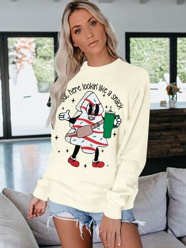 Christmas Sweatshirt Women Out Here Looking Like A Snack Shirt Farm Christmas Tree Pullover Casual Xmas Holiday Top in Kuwait