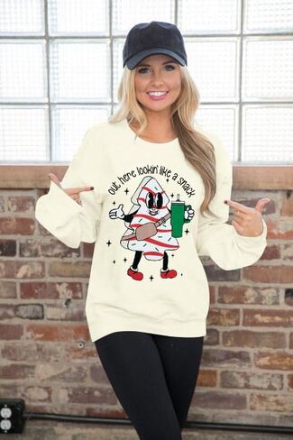 Christmas Sweatshirt Women Out Here Looking Like A Snack Shirt Farm Christmas Tree Pullover Casual Xmas Holiday Top in Kuwait