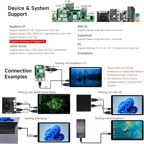 شاشة Waveshare 7 بوصة تعمل باللمس، دقة 1280 × 800، متوافقة مع Raspberry Pi 5/4B/3B/Zero/Zero W/Zero 2W/Pico/Pico، تدعم Jetson Nano/RDK X3/VisionFive2/Windows/الهاتف الذكي in Saudi Arabia