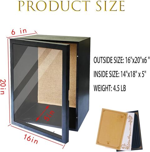صندوق ظلال كبير مقاس 16 × 20، وعمق خارجي 6 بوصة، إطار صندوق ظلال كبير جدًا من الخشب الطبيعي مع باب مغناطيسي لحفلات الزفاف، وعيد الميلاد، وعيد الحب (متفحم أصلي) in Kuwait