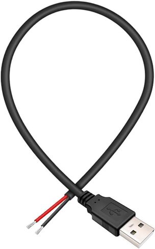 18AWG Single USB Pigtail 2 Wire,0.3M/1FT 5V 7A USB 2.0 Male Plug 2pin Bare Wire Replacement USB End for USB A Connector DIY Power Breakout Cable in Saudi Arabia