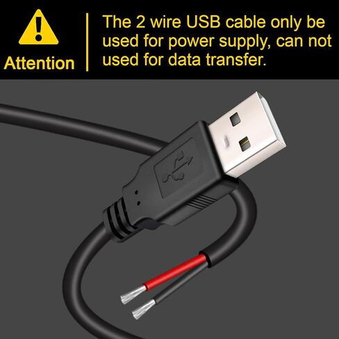18AWG Single USB Pigtail 2 Wire,0.3M/1FT 5V 7A USB 2.0 Male Plug 2pin Bare Wire Replacement USB End for USB A Connector DIY Power Breakout Cable in Saudi Arabia