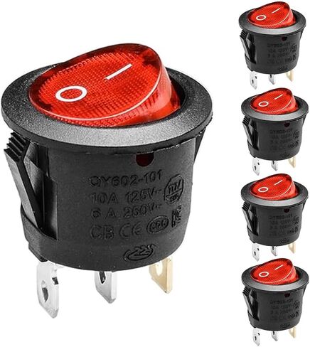 5pcs KCD1-105 Red Lamp Illuminated 3 Terminal SPST On/Off Toggle Rocker Switch in Kuwait