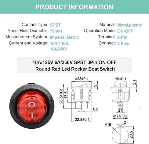 5pcs KCD1-105 Red Lamp Illuminated 3 Terminal SPST On/Off Toggle Rocker Switch in Kuwait