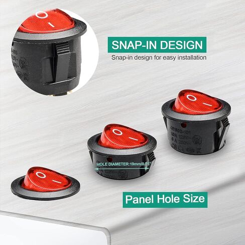 5pcs KCD1-105 Red Lamp Illuminated 3 Terminal SPST On/Off Toggle Rocker Switch in Kuwait