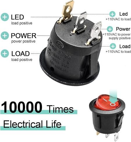 5pcs KCD1-105 Red Lamp Illuminated 3 Terminal SPST On/Off Toggle Rocker Switch in Kuwait
