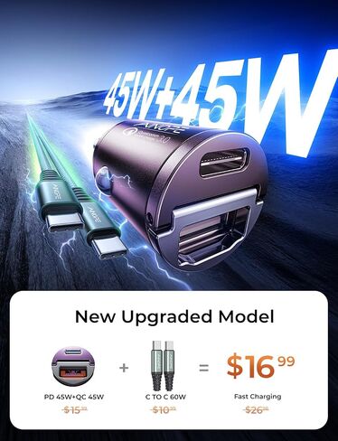 شاحن سيارة AINOPE 90 وات USB C شحن سريع للغاية، شاحن سيارة سريع مع كابل نايلون من النوع C ولاعة سجائر صغيرة USB شاحن لهاتف iPhone 16 Pro Max 15 Plus 14 Samsung S24 Ultra، Piexl 7 iPad، أرجواني in Kuwait