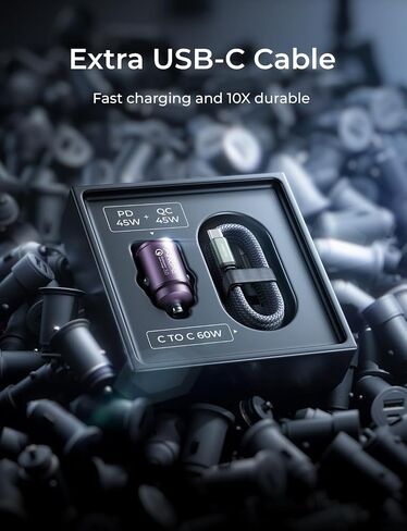 شاحن سيارة AINOPE 90 وات USB C شحن سريع للغاية، شاحن سيارة سريع مع كابل نايلون من النوع C ولاعة سجائر صغيرة USB شاحن لهاتف iPhone 16 Pro Max 15 Plus 14 Samsung S24 Ultra، Piexl 7 iPad، أرجواني in Kuwait