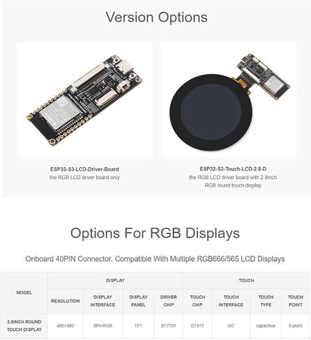 Waveshare ESP32-S3 2.8 بوصة RGB تعمل باللمس وحدة على متن ST7701 LCD رقاقة مع RGB LCD لوحة للقيادة على أساس وحدة ESP32-S3-WROOM-1-N8R8، ودعم واي فاي وبلوتوث in Saudi Arabia