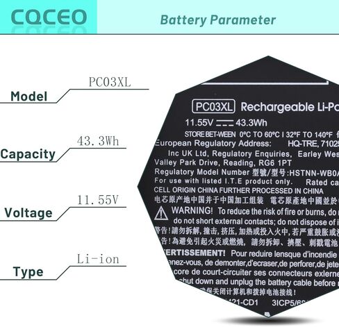 بطارية الكمبيوتر المحمول PC03XL لجهاز HP Pavilion x360 14 القابل للتحويل PC 14-DW 14-DY 14-DH 14-BA 14-CD 15-ER series 14-DY0016NA 14-DH1937ND HSTNN-OB1W M24421-271 M24421-AC1 M24648-005 TPN-DB0E 11.55 فولت 43.3 وات في الساعة in Kuwait