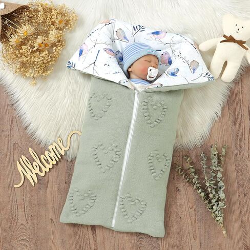 Baby Winter Thick Swaddle Blankets Newborn Heart Dots Receiving Blanket Infant Soft Knit Warm Stroller Wraps for Baby Boys Girls (Pink) in Kuwait