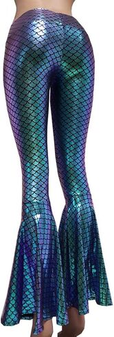 pinda Iridescent Mermaid High Waisted Wide Leg Yoga Bell Bottom Pants Leggings in Saudi Arabia