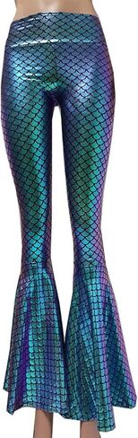pinda Iridescent Mermaid High Waisted Wide Leg Yoga Bell Bottom Pants Leggings in Saudi Arabia