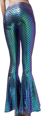 pinda Iridescent Mermaid High Waisted Wide Leg Yoga Bell Bottom Pants Leggings in Saudi Arabia