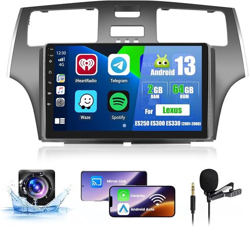 Hikity Car Stereo for Lexus ES250 ES300 ES330 2001-2006 with Wireless Apple Carplay Android Auto, 2+64G Android 13 9 Inch Touch Screen Car Radio GPS WiFi BT FM RDS Radio SWC Mirror Link Backup Camera in Saudi Arabia