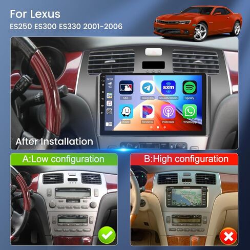 Hikity Car Stereo for Lexus ES250 ES300 ES330 2001-2006 with Wireless Apple Carplay Android Auto, 2+64G Android 13 9 Inch Touch Screen Car Radio GPS WiFi BT FM RDS Radio SWC Mirror Link Backup Camera in Saudi Arabia