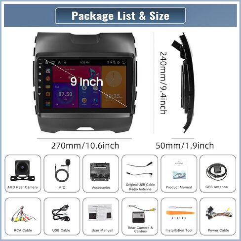 UNITOPSCI 4G+64G 8 Core for Ford Edge 2016-2020 راديو Android 13 سيارة ستيريو لاسلكي CarPlay Android Auto GPS 9 بوصة شاشة لمس بلوتوث 5.0 وصلة مرآة 32 نطاق EQ DSP WiFi FM/RDS SWC+ميكروفون كاميرا احتياطية in Kuwait