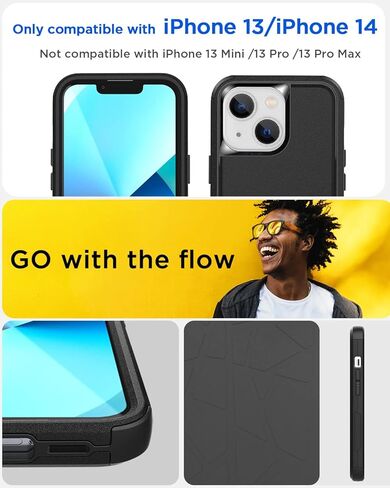 AICase Rugged Case for iPhone 13,Heavy Duty 3-Layer Pocket-Friendly Durable Military Grade Protection Shockproof/Drop Proof Protective Cover for iPhone 13 6.1 inch_1 Black in Kuwait