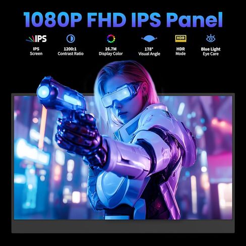 شاشة محمولة، شاشة كمبيوتر محمول 15.6 بوصة 1080 بيكسل FHD IPS، موسع شاشة USB C HDMI للكمبيوتر المحمول مع حافظة واقية ومكبرات صوت، شاشة خارجية لألعاب السفر لأجهزة الكمبيوتر المحمول/سطح المكتب/الكمبيوتر الشخصي/Mac/الهاتف/Xbox in Kuwait