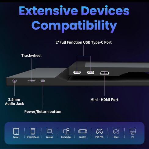 شاشة محمولة، شاشة كمبيوتر محمول 15.6 بوصة 1080 بيكسل FHD IPS، موسع شاشة USB C HDMI للكمبيوتر المحمول مع حافظة واقية ومكبرات صوت، شاشة خارجية لألعاب السفر لأجهزة الكمبيوتر المحمول/سطح المكتب/الكمبيوتر الشخصي/Mac/الهاتف/Xbox in Kuwait