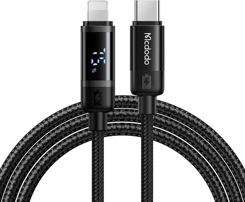 mcdodo New Power Display USB C إلى Lightning Cable، PD 36W عرض متزامن لسلك شحن سريع لطاقة الهاتف المحمول لهاتف iPhone 14 13 12 Pro Max 11 X XS XR 8 Plus، AirPods Pro، iPad 9 8 7 6 5 (أسود) in Saudi Arabia