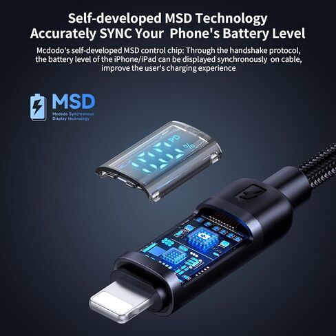 mcdodo New Power Display USB C إلى Lightning Cable، PD 36W عرض متزامن لسلك شحن سريع لطاقة الهاتف المحمول لهاتف iPhone 14 13 12 Pro Max 11 X XS XR 8 Plus، AirPods Pro، iPad 9 8 7 6 5 (أسود) in Saudi Arabia