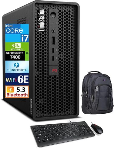 كمبيوتر مكتبي صغير الحجم Lenovo ThinkStation P3 Ultra Small Form Factor Workstation (Intel i7-13700، T400 4GB، 16GB DDR5، 2x1TB SSD R0 (2TB)، 2 Thunderbolt 4، WiFi 6E، Win 11 Pro) مع حقيبة ظهر مميزة in Saudi Arabia