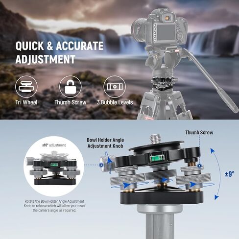 NEEWER Tripod Head Leveling Base Camera Leveler, 3 Axis Wheel Metal Head with Bubble Levels, 3/8" Screw & Thread, +/-9° Precise Angle Adjustment for Macro Panoramic Photography, Max Load 33lb, LP65 in Saudi Arabia