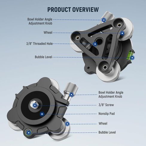 NEEWER Tripod Head Leveling Base Camera Leveler, 3 Axis Wheel Metal Head with Bubble Levels, 3/8" Screw & Thread, +/-9° Precise Angle Adjustment for Macro Panoramic Photography, Max Load 33lb, LP65 in Saudi Arabia