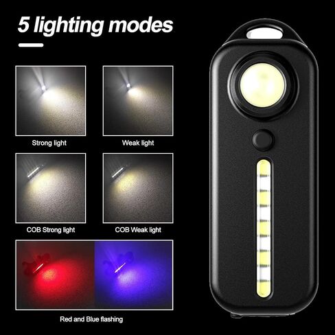 Mini Small Keychain Flashlight USB Rechargeable Key Light Super Small High Bright 100 Lumens 5 Modes Lightweight EDC Flash Light with Built-in Battery and USB Cable (Black) in Saudi Arabia