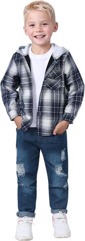 ZOEREA Toddler Baby Boys Clothes Hoodie Jeans Outfits Set 2-6T | Plaid Button Down Tops, Cotton Blend, Comfortable, Cute 2 Piece in Saudi Arabia