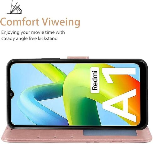 Case for Redmi A1 Plus Case, Redmi A1+/Redmi A2 Plus/Poco C51 Wallet Case with Tempered Glass Screen Protector, Flower Leather Flip Credit Card Holder Stand Phone Cover for Redmi A1 + Rose Gold in Saudi Arabia