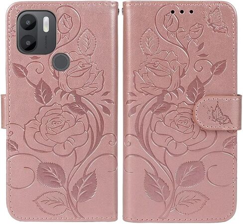 Case for Redmi A1 Plus Case, Redmi A1+/Redmi A2 Plus/Poco C51 Wallet Case with Tempered Glass Screen Protector, Flower Leather Flip Credit Card Holder Stand Phone Cover for Redmi A1 + Rose Gold in Saudi Arabia