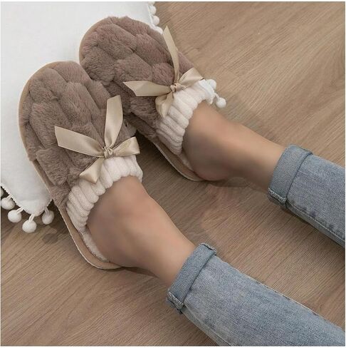 Verdusa Women's Bow Knot Fuzzy House Slippers Outdoor Warm Slip on Slipper in Saudi Arabia