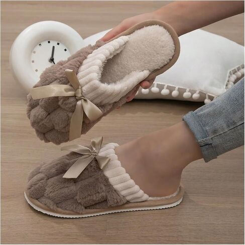 Verdusa Women's Bow Knot Fuzzy House Slippers Outdoor Warm Slip on Slipper in Saudi Arabia