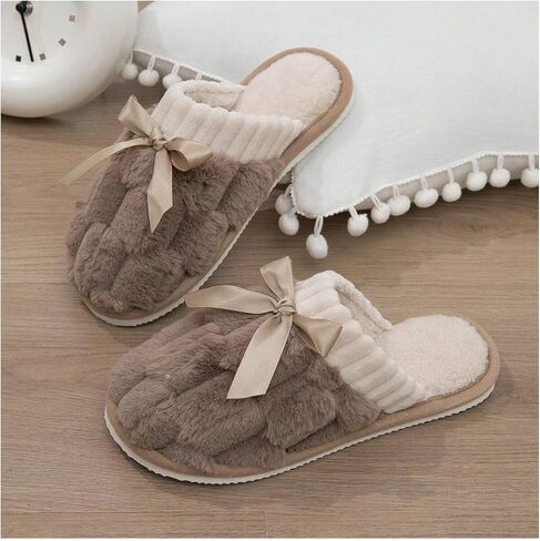 Verdusa Women's Bow Knot Fuzzy House Slippers Outdoor Warm Slip on Slipper in Saudi Arabia