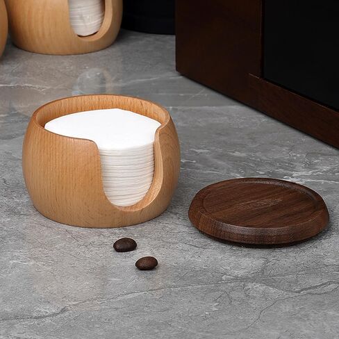 IKAPE Espresso Coffee Accessories, 200pcs 58.5MM Paper Filters, Replacement Espresso Puck Paper Filters with a Wooden Storage Holder, Compatible with 58mm Portafilter Basket in Saudi Arabia