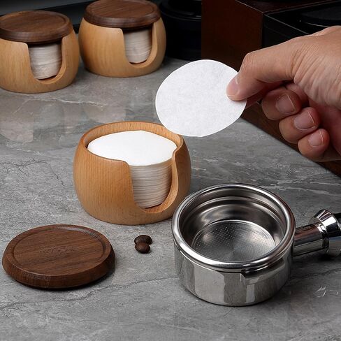 IKAPE Espresso Coffee Accessories, 200pcs 58.5MM Paper Filters, Replacement Espresso Puck Paper Filters with a Wooden Storage Holder, Compatible with 58mm Portafilter Basket in Saudi Arabia