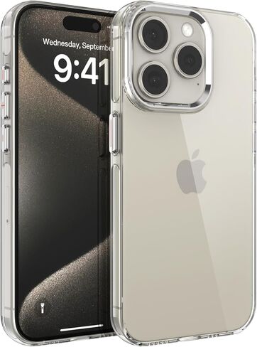 حافظة مصممة لهاتف iPhone 15 Pro، حافظة هاتف شفافة نحيفة مع إطار كاميرا مدمج من سبائك الألومنيوم، مضادة للاصفرار، أزرار معدنية، حماية شاملة مضادة للصدمات مع زوايا الوسادة الهوائية، شفافة in Saudi Arabia