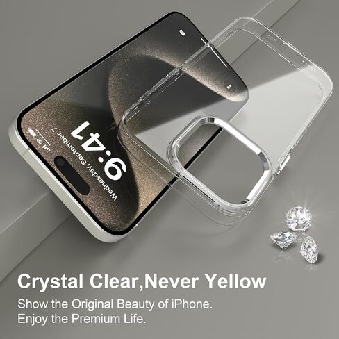 حافظة مصممة لهاتف iPhone 15 Pro، حافظة هاتف شفافة نحيفة مع إطار كاميرا مدمج من سبائك الألومنيوم، مضادة للاصفرار، أزرار معدنية، حماية شاملة مضادة للصدمات مع زوايا الوسادة الهوائية، شفافة in Saudi Arabia