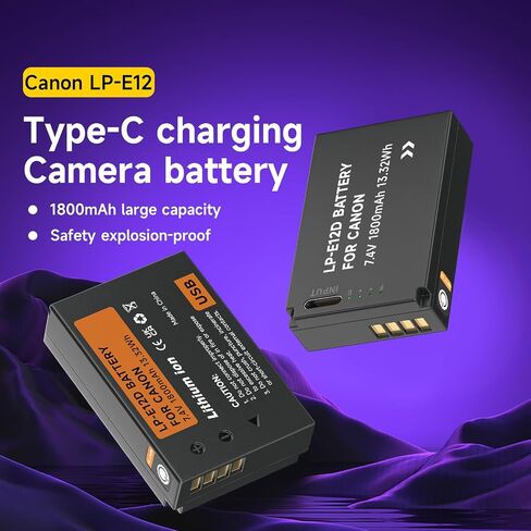 بطارية LP-E12، بطارية ليثيوم أيون LP-E12 3 عبوات شحن USB مباشر لكاميرات Canon EOS-M، EOS M2، EOS M10، EOS M50، EOS M50 Mark II، EOS M100، EOS M200، SX70 HS، Rebel SL1 in Saudi Arabia