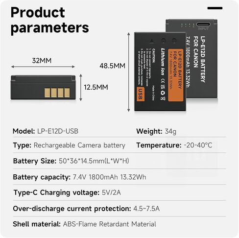 بطارية LP-E12، بطارية ليثيوم أيون LP-E12 3 عبوات شحن USB مباشر لكاميرات Canon EOS-M، EOS M2، EOS M10، EOS M50، EOS M50 Mark II، EOS M100، EOS M200، SX70 HS، Rebel SL1 in Saudi Arabia