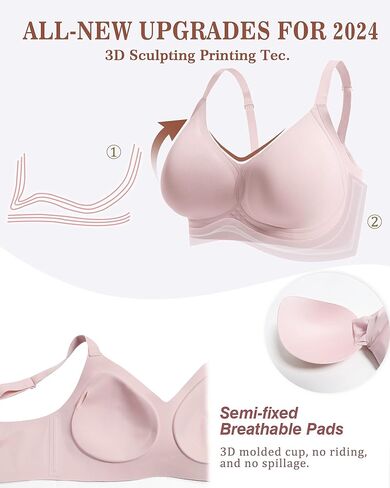 Womens Wireless Bra Push Up Bra for Women Seamless No Underwire Bras Regular & Plus Size Black in Kuwait