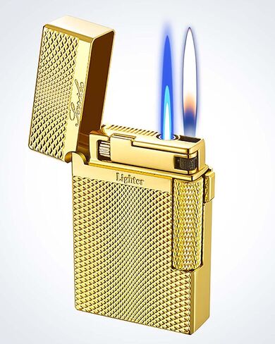 Dual Flame Mode Classic Lighter, Jet Torch Lighter Soft Flame Lighter 2 in 1 Windproof Refillable Butane Lighter for Men Dad Husband Gift Collect,Gold b in Saudi Arabia