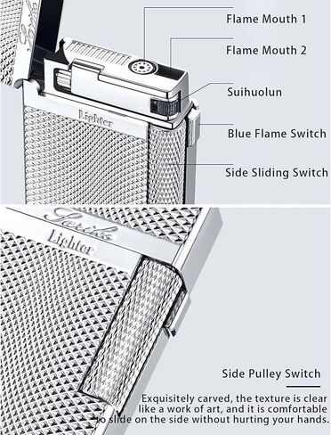 Dual Flame Mode Classic Lighter, Jet Torch Lighter Soft Flame Lighter 2 in 1 Windproof Refillable Butane Lighter for Men Dad Husband Gift Collect,Gold b in Saudi Arabia