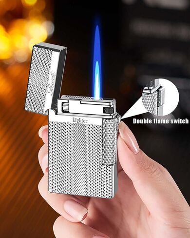 Dual Flame Mode Classic Lighter, Jet Torch Lighter Soft Flame Lighter 2 in 1 Windproof Refillable Butane Lighter for Men Dad Husband Gift Collect,Gold b in Saudi Arabia