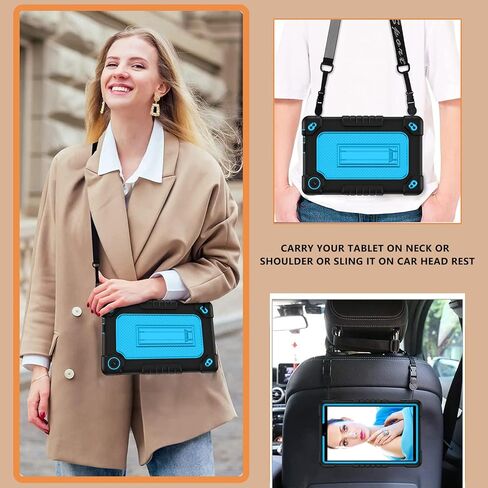 for TCL Tab 8 Plus/WiFi 9132X / LE 9137W Tab Case Soft Silicone Rubber Had Back Shell Kids Friendly Built in Stand Shoulder Strap for TCL Tab 8 Come with Screen Protector (Black+Black/1 Pcs) in Kuwait