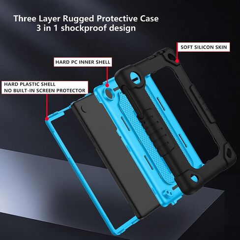 for TCL Tab 8 Plus/WiFi 9132X / LE 9137W Tab Case Soft Silicone Rubber Had Back Shell Kids Friendly Built in Stand Shoulder Strap for TCL Tab 8 Come with Screen Protector (Black+Black/1 Pcs) in Kuwait