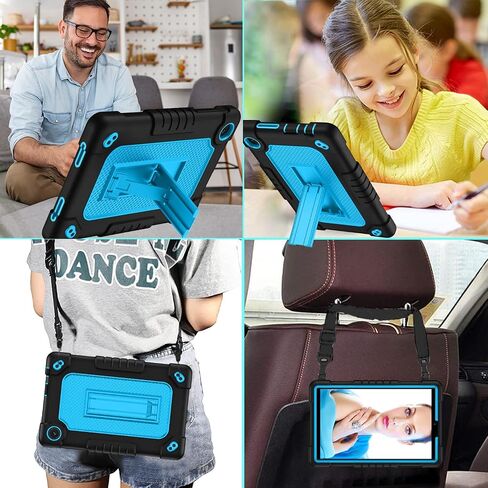 for TCL Tab 8 Plus/WiFi 9132X / LE 9137W Tab Case Soft Silicone Rubber Had Back Shell Kids Friendly Built in Stand Shoulder Strap for TCL Tab 8 Come with Screen Protector (Black+Black/1 Pcs) in Kuwait