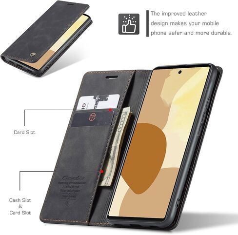 حافظة QLTYPRI لهاتف Google Pixel 6، حافظة محفظة جلدية عتيقة من جلد البولي يوريثان مزودة بفتحة للبطاقة ومسند إغلاق مغناطيسي مقاوم للصدمات وغطاء قابل للطي لهاتف Google Pixel 6 - أسود in Kuwait